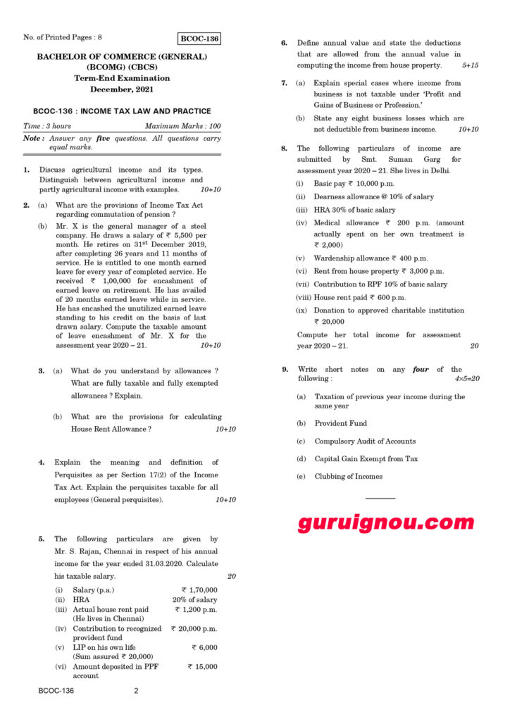 IGNOU BCOC 136 Question Paper English