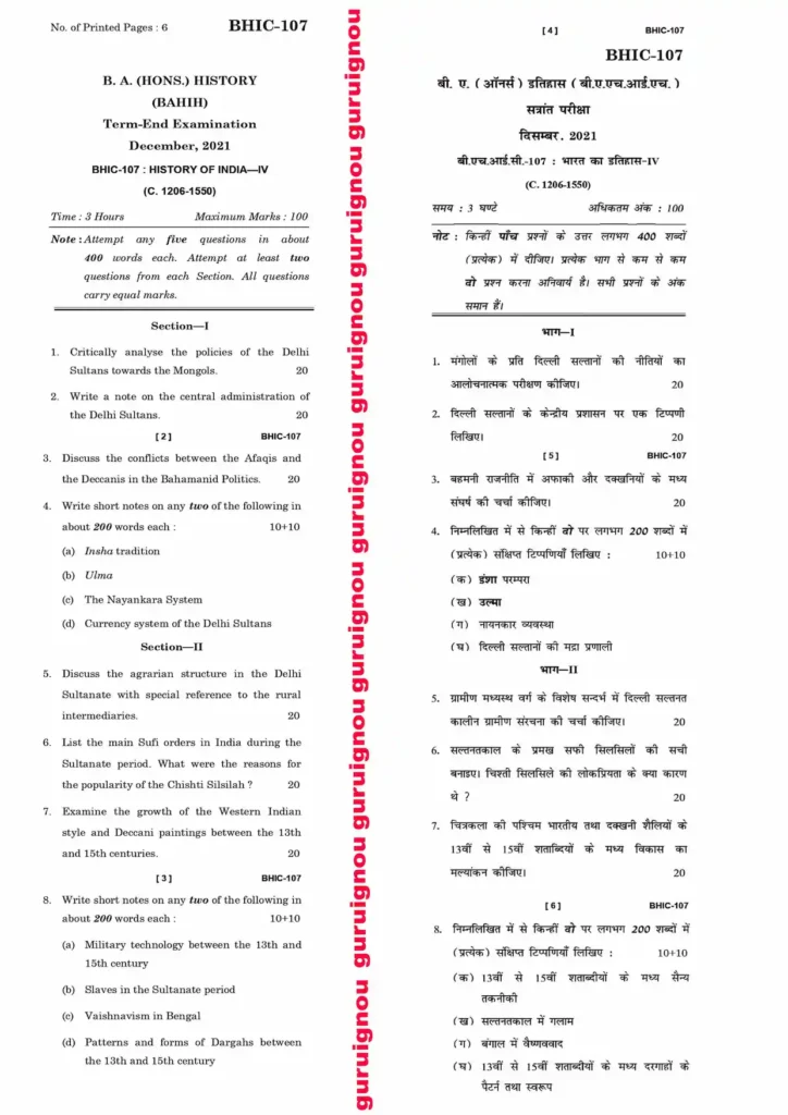 IGNOU BHIC 107 Previous Year Question Paper Download