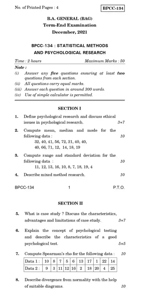 BPCC 134 Question Paper English Download
